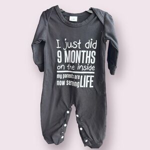 NWOT Funny Baby Romper - “9 Months on the Inside” Graphic, Size 0-3 Months